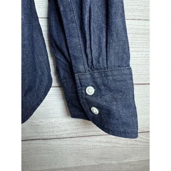 J Crew Women's Denim Blouse Dark Blue Button Up Long Sleeve Cotton SIZE LARGE - Picture 4 of 8